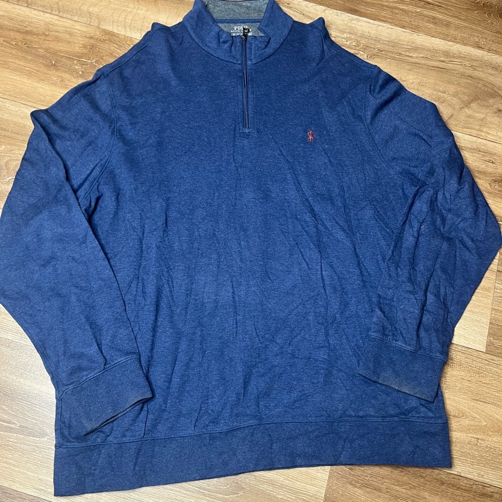 Polo Ralph Lauren Sweater Men's Size 2XL Blue Long Sleeve 1/4 Zip Mock Neck